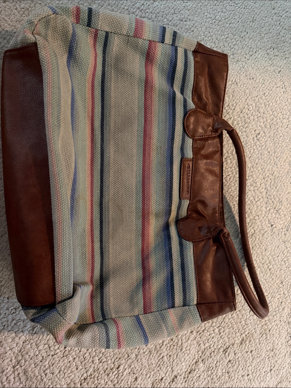 Billabong Striped Canvas Tote with Brown Leather Trim Bag